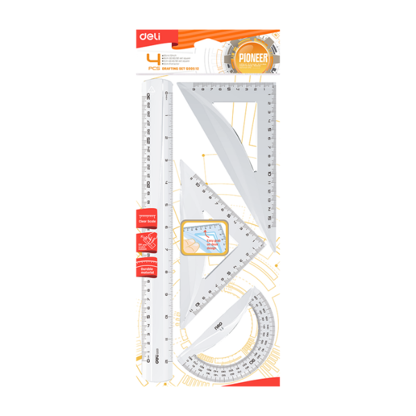 SET DE GEOMETRIA 30CM TRANSPARENTE 4PZA
