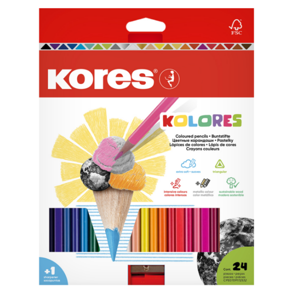 COLORES TRIANGULARES 24 UNIDADES + SACAPUNTAS